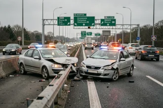 Accident de voiture sur un axe majeur de Rennes avec embouteillage et véhicules endommagés