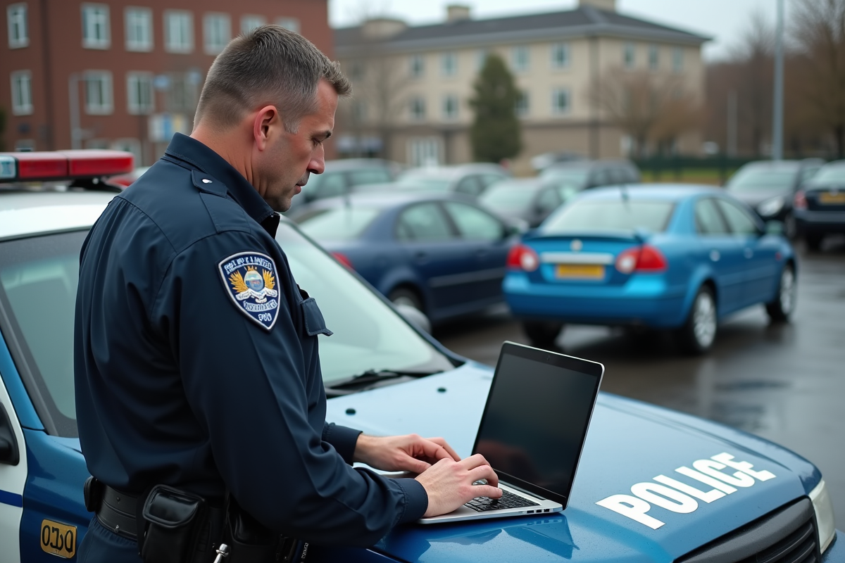 Agent de police analysant des cartes numériques en ville