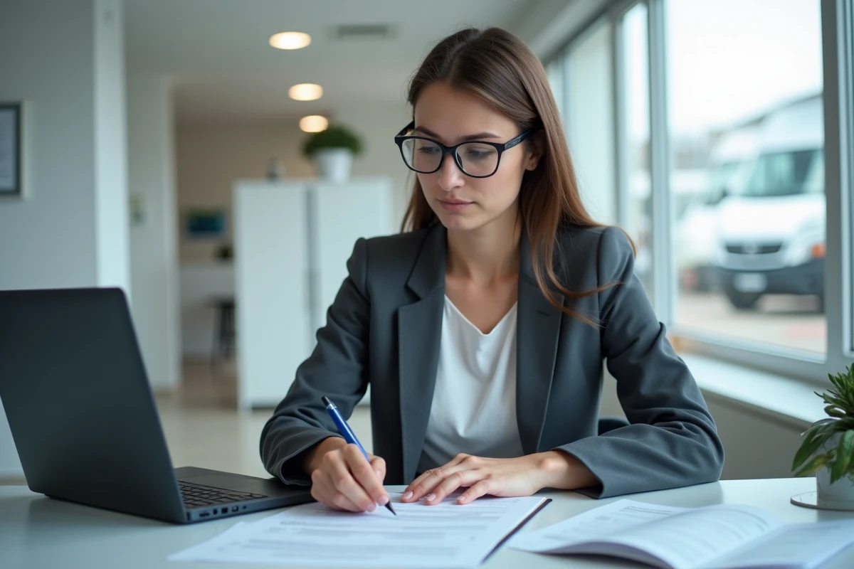 Professionnelle consultant les documents de carte grise et d'assurance tous risques pour un camion en France