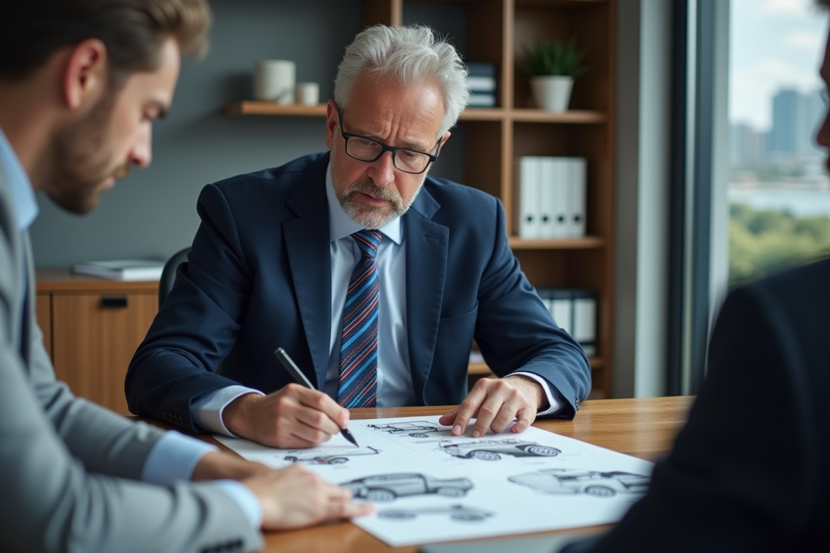 Expert assurance voiture examine diagrammes de pièces automobiles
