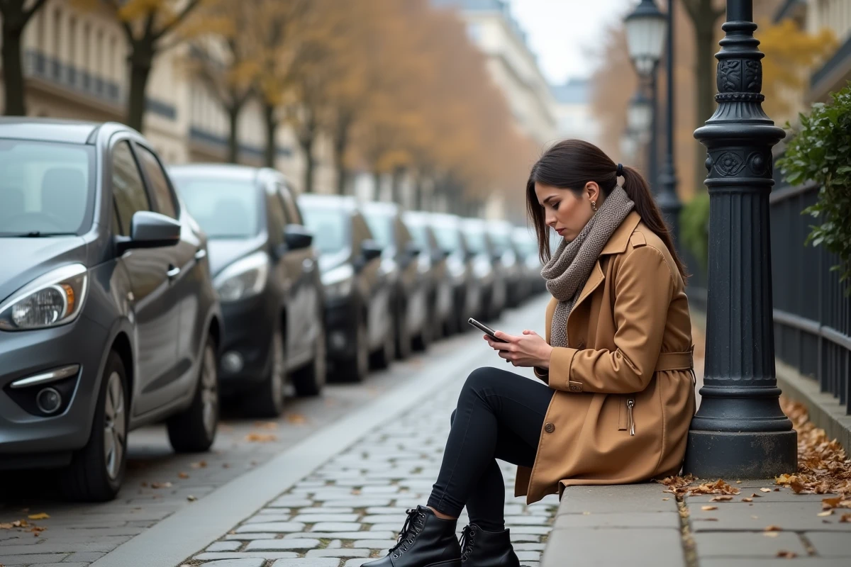 Jeune femme résolvant un paiement de parking à Paris