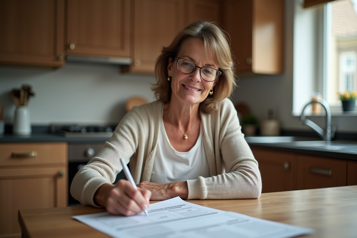 Femme remplissant un formulaire de scooter à la maison