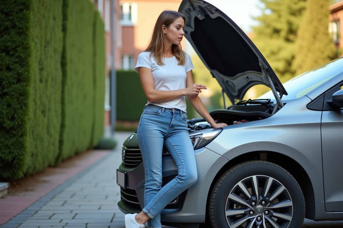 Jeune femme expliquant le moteur d