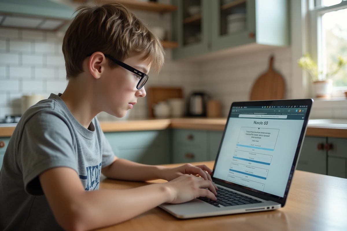 Garçon regardant un quiz de conduite sur son ordinateur portable