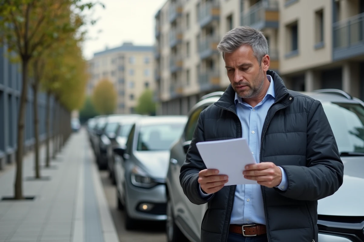 Homme lisant un contrat de leasing à côté d'une Clio 5