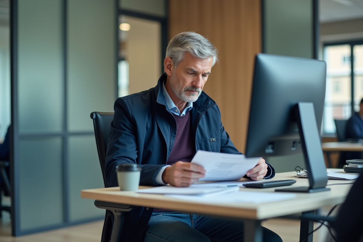 Homme d'âge moyen examinant son permis de conduire français