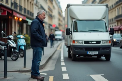 Homme d'âge moyen vérifiant des marques de rue à Paris