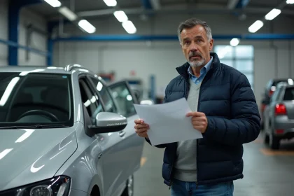 Homme en jeans et veste navy avec rapport d inspection