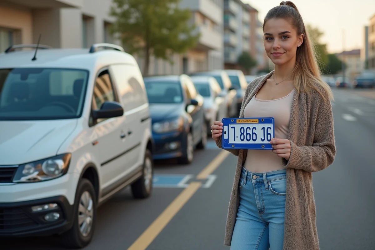 Jeune femme vérifiant une plaque d