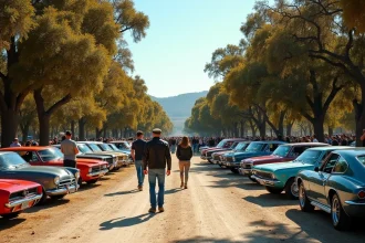 Rassemblement de voitures anciennes et classiques en plein air avec des collectionneurs passionnés lors d'un week-end automobile
